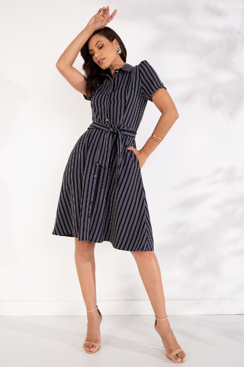 Vestido Chemise Listrado Marinho Dulcineia Lekazis